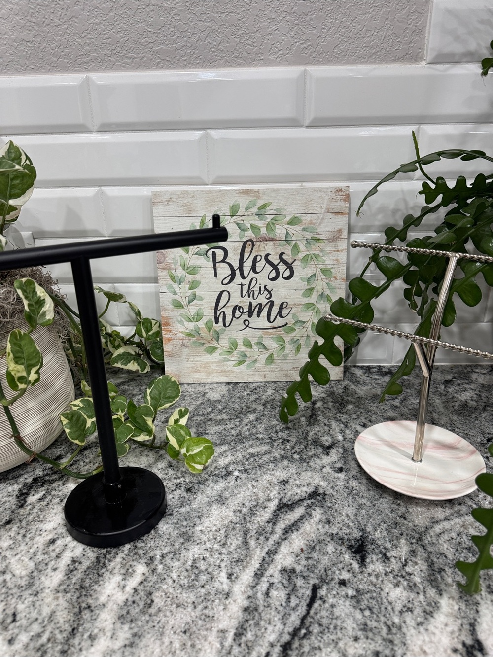 Home Decor Lot: Bless This Home Wall Sign, Necklace Stand, & Jewelry Stand